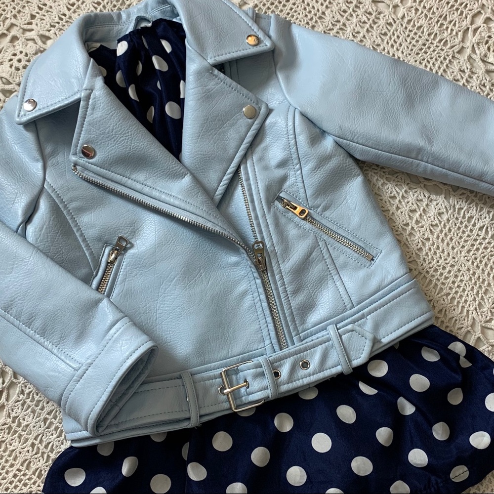 Baby Blue Vegan Moto Jacket Girls sz 5 like new